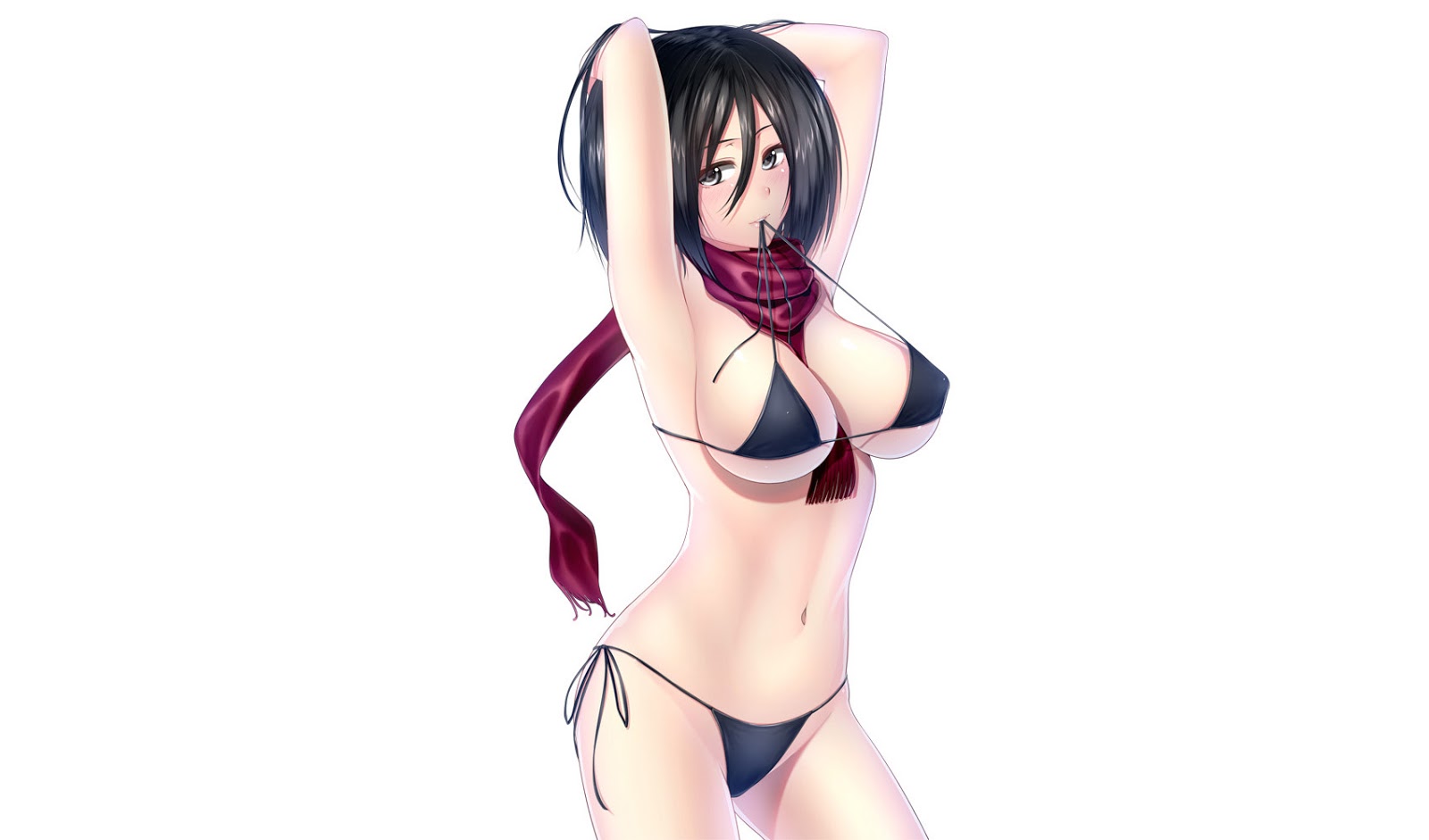 sexy mikasa ackerman black bikini swimsuit red scarf animefullfights.com El...
